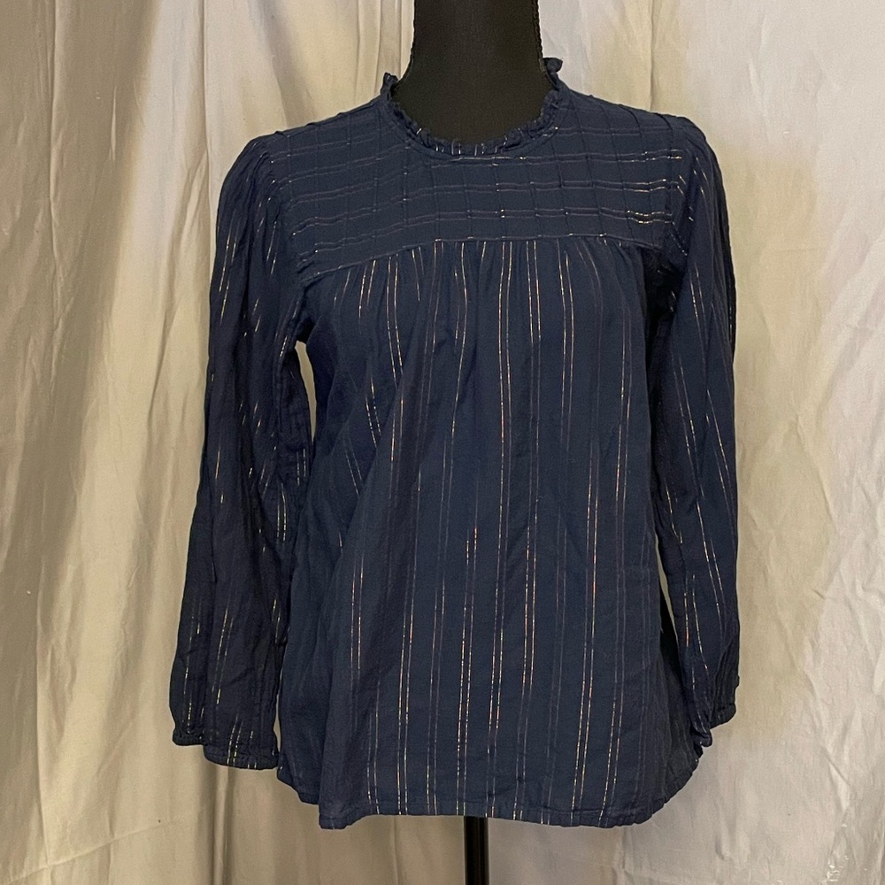 Maeve Anthropologie 99% Cotton Navy Striped Women's Top